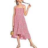 Rolmama Girls Summer Dress Kids Sleeveless Tie Strap Boho Beach Midi Dress Smocked Ruffle Flowy Sundresses