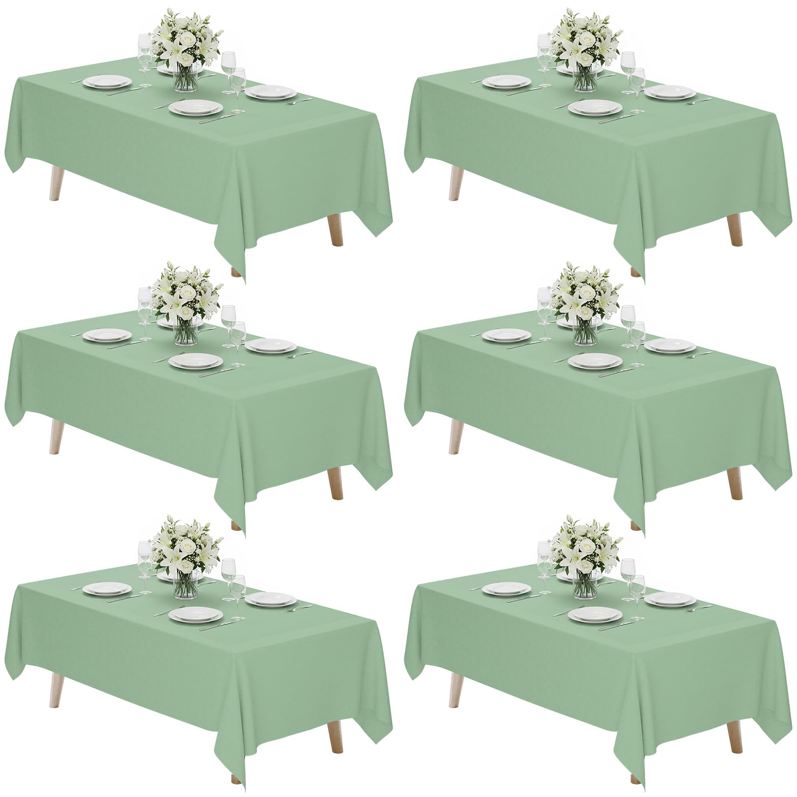 Fixwal 6 Pack Sage Green Table Cloth for Rectangle Table, 70 x 120 Inch Polyester Fabric Tablecloths Rectangular, Covers 6-8ft for Party, Banquet, Dining, Wedding, Graduation Image