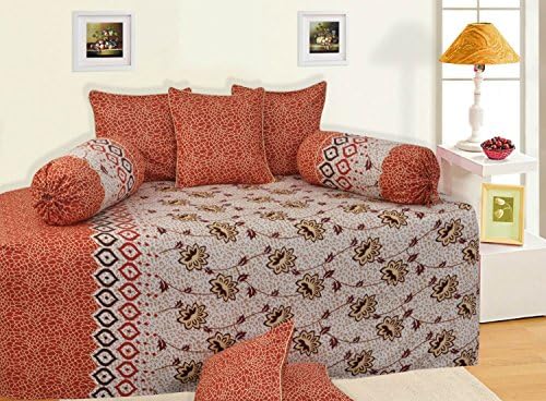 Floral Design Cotton Satin Diwan Bedding Set Of 6 Home Décor Bedspread 210 TC