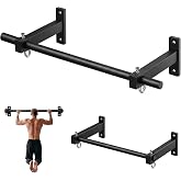 HWOOUSA Wall Mount Pull Up Bar, Fits 16", 24" &amp; 32" Studs, Supports 500 Lbs | Adjustable Mounting Spacing, with Round Rings, Heavy-Duty Steel Construction, for Home Gym Garage Basement Strength Training