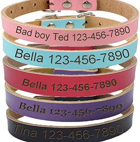 vspg Custom Deep Engraved Soft Leather Pet Cat Dog Collar Small Medium or Large Size