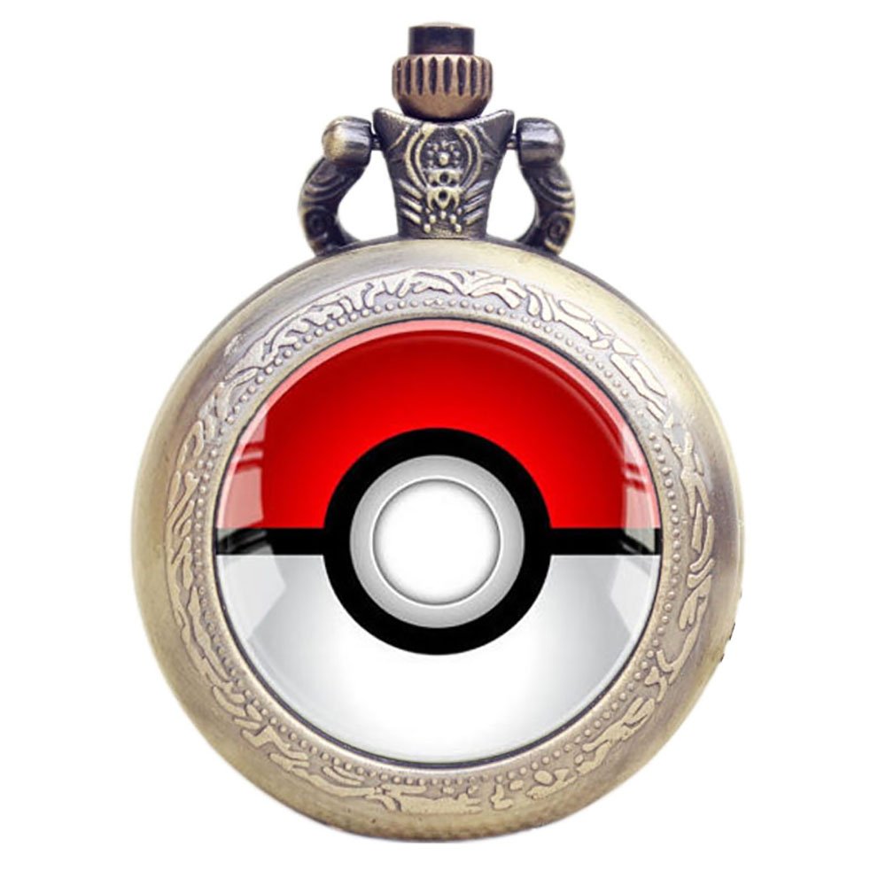 TAPORT Bronze Antique Engraved Quartz Pocket Watch for Pocket Monsters Fans