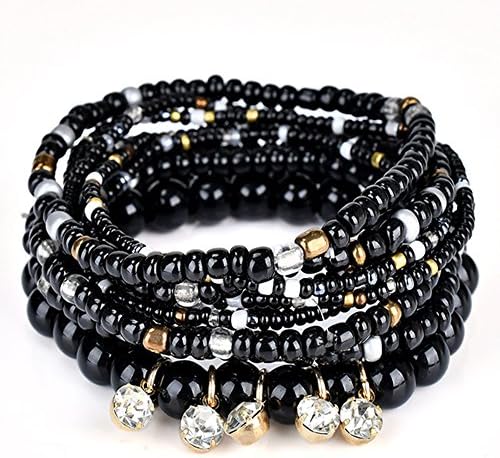 Stretch Multilayer Beaded Bracelets Stackable Bracelets, Colorful Strand Beach Bangle Crystal Bohemian Bracelet Set for Womens Girls Men Gifts