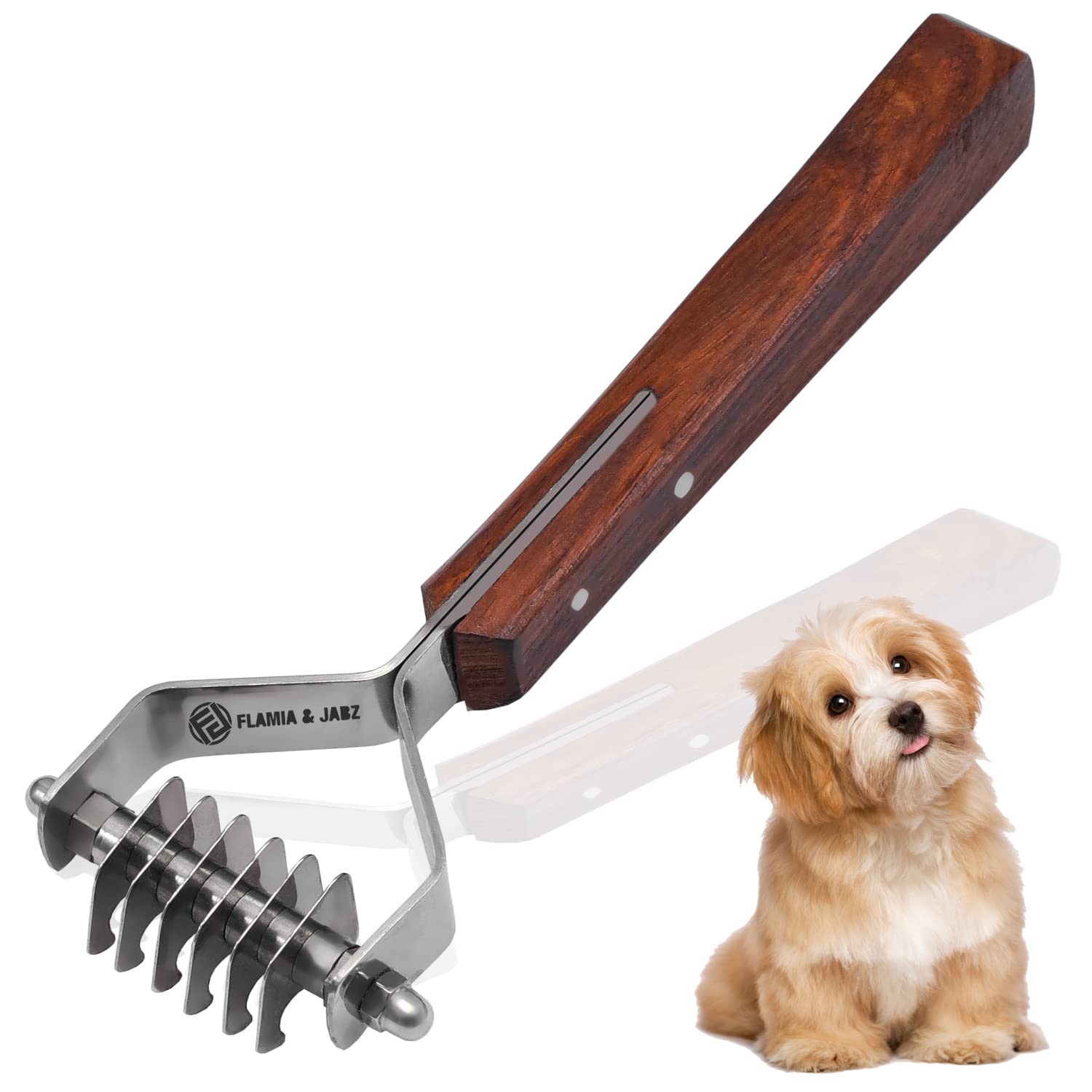 Flamia & Jabz Professional Rake (Dematting Comb) for Undercoat Grooming of Dogs, Cats & Pets (6 Blades)