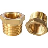 2PCS 1/2" Male to 3/8" Female NPT Brass Reducer Hex Bushing Pipe Fitting | 1/2"MNPT- 3/8"FNPT Pipe Adapter Fitting Heavy Duty Brass Threaded Pipe Tube Reducer Adapter Convert