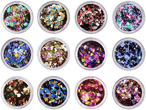 Fengshangmei 12 Colors Small Round Glitter Holographic Laser Paillettes Mix Colors Sequins For Nail art decoration (C2)