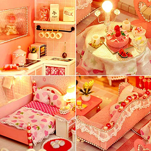 UniHobby DIY Miniatures Dollhouse Kit, Tiny House with Furniture LED
