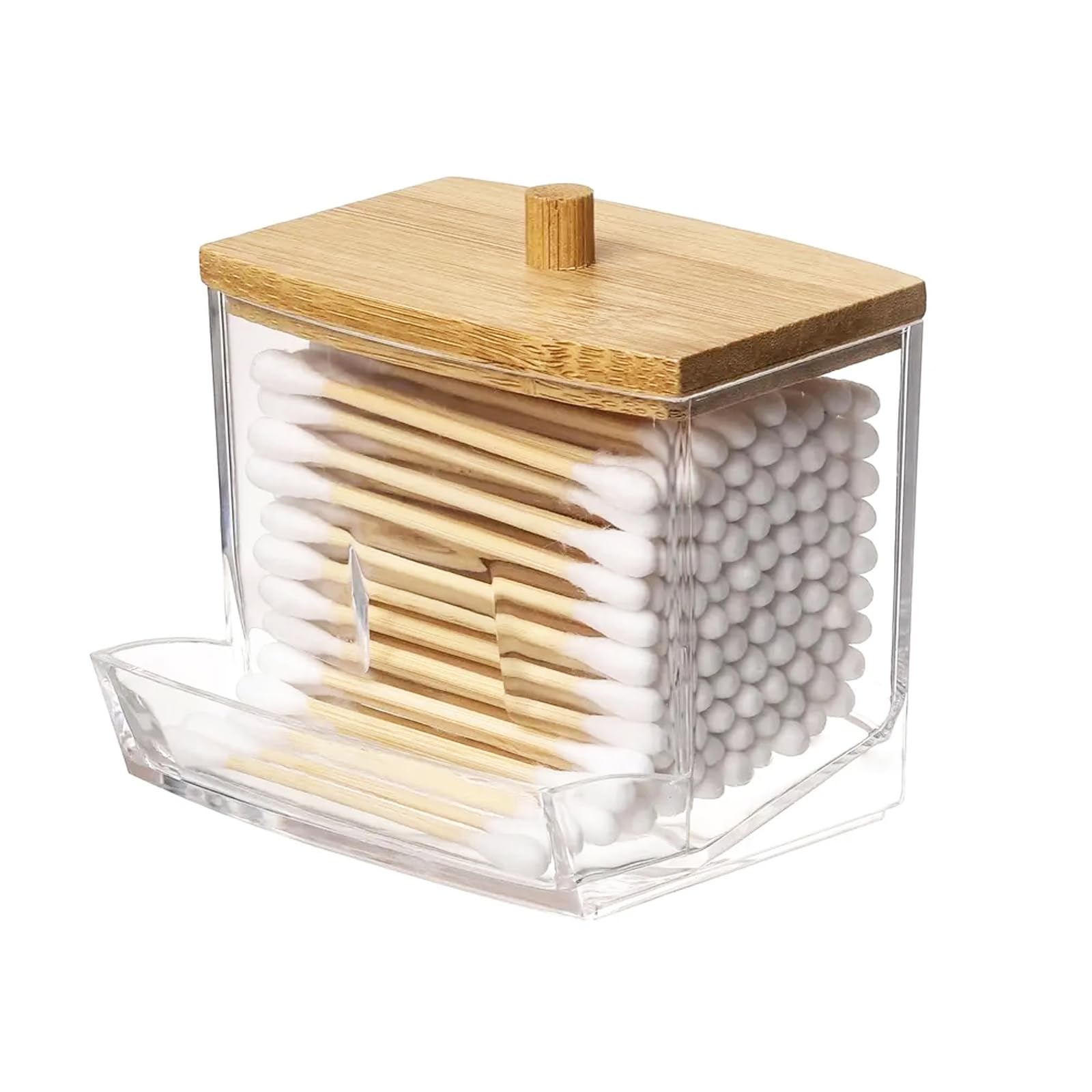 XINCHENG Cotton Bud Holder, Cotton Swab Dispenser with Bamboo Lids, Q-tip Dispenser for Bathroom Vanity Cotton Swabs, Makeup Organizer Box for Cotton Buds and Cosmetics