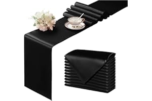 Manyshofu 4Pcs Satin Black Table Runner - 12 x 108 Inch Long Size, Party Table Runner Decor Bright & Smooth Wedding Decorations Table Runners for Banquet Chef Birthday Buffet Dinner Graduations