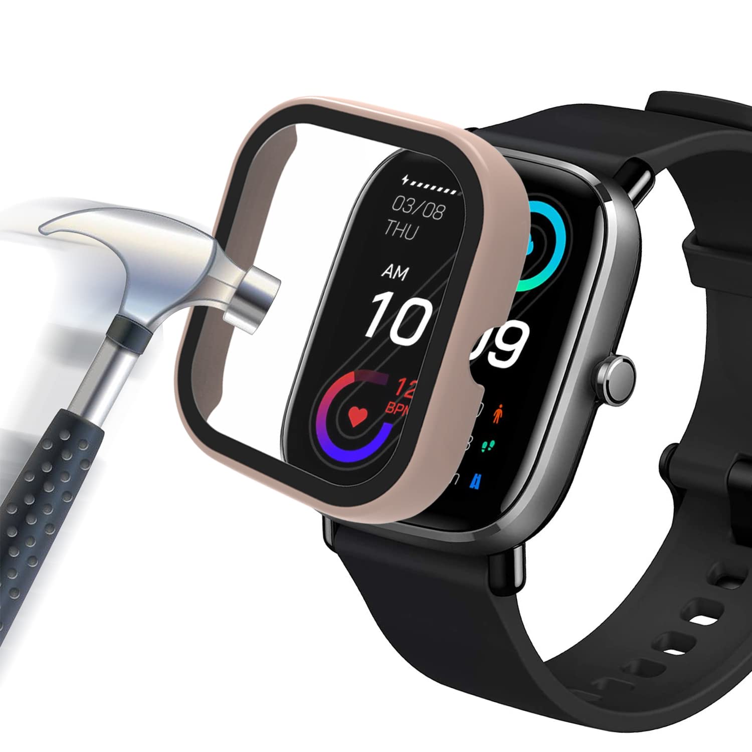 Acadeny Case With Tempered Glass Screen Protector Compatible for Amazfit GTS 2 Mini, 9H Hardness 360 ° All-round Protective Cover Ultra-thin Protective PC Case Cover for, pink