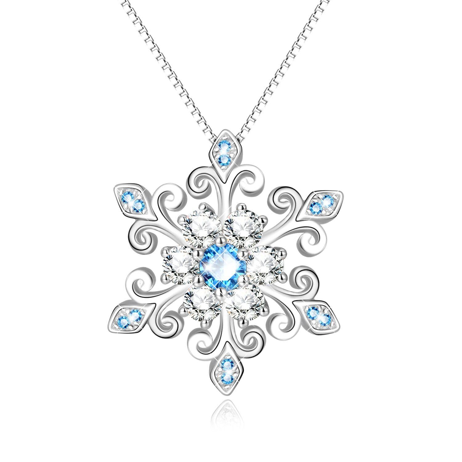AOBOCO Snowflake Pendant Necklace 925 Sterling Silver Fleur De Lis Design Necklace Christmas Jewellery Gifts for Women