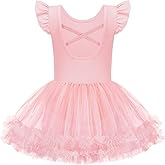 Zaclotre Tutu Dance Dresses for Girls Ruffle Sleeve Criss-Cross Back Ballet Leotards Toddler Ballerina Costume