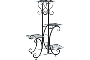 YisanCrafts Plant Stand Indoor Outdoor, 4 Tier Metal Plant Shelf Flower Pot Holder Display Racks - Wrought Iron Corner Multiple Planter Rack Organizer for Garden Patio Lawn Balcony Office Blac