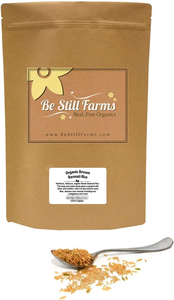 Be Still FarmsBrown Basmati Rice Organic (4.8lb) - Whole Long Grain Rice Bulk - Ancient Grain Great for Pilaf Risotto - High in Protein | USA Grown | USDA Certified | Vegan | Non-GMO | Gluten Free