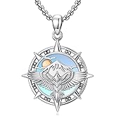 YEESIA Compass Necklace for Women Men 925 Sterling Silver Eagle Necklace Mountains Compass Jewelry Graduation Birthdays Gift for Her and He