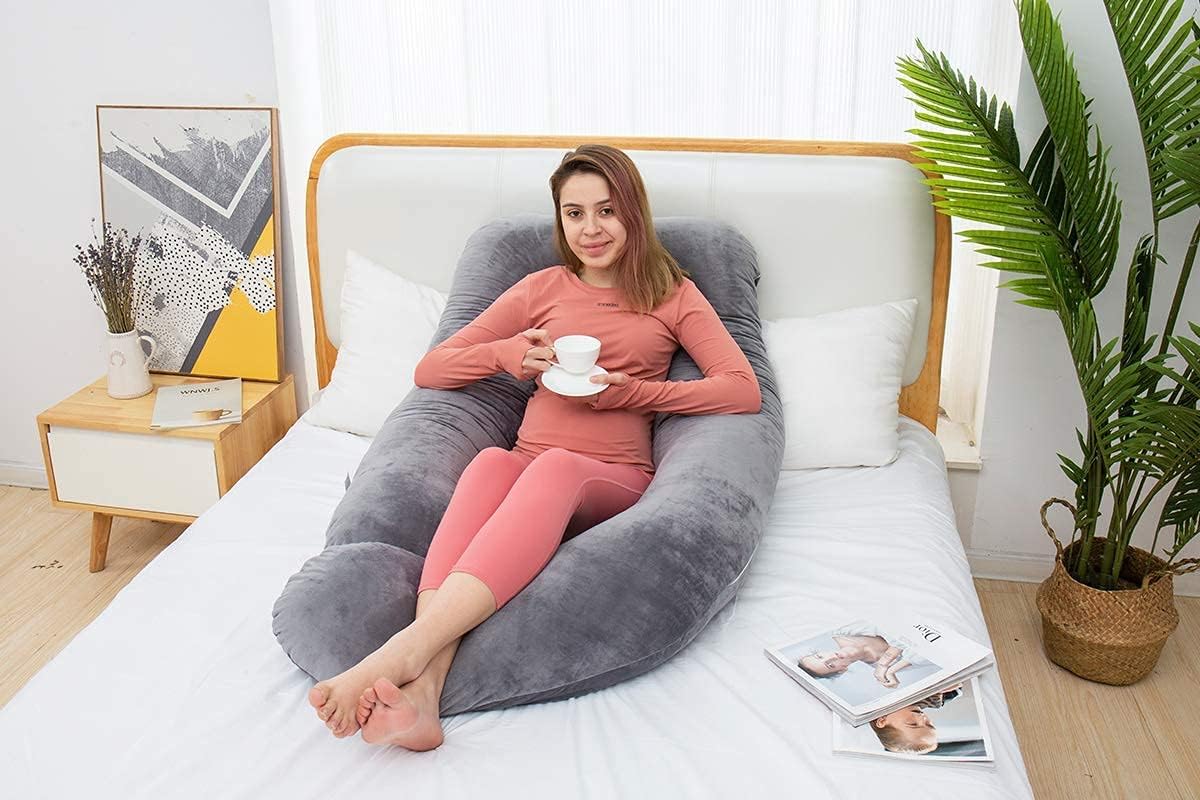 AS AWESLING 60in Pregnancy Pillow, U Shaped Full Body Maternity Pillow, Extra Large Sleeping Support Pillow with Removable Cover for Pregnant Women (Velvet Grey): Kitchen & Dining