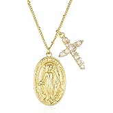 KAGREC Cross Miraculous Medal Necklace for Women 18K Gold Plated Brass Virgin Mary Cross Necklace for Her