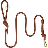 Sunraymascota 5FT No Pull Dog Leash for Medium Large Dogs - Rope Leash with Non Slip Handle & Metallic Golden-Toned Carabiner Clip (Carmel Brown)