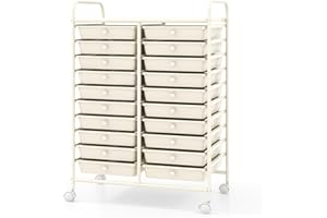CLEEMAN 20-Drawer Rolling Cart with Drawers, Storage Cart with Universal Wheel & Metal Frame, Multipurpose Mobile Trolley Utility Cart for Makeup Kitchen Office Play Room (Ivory White)