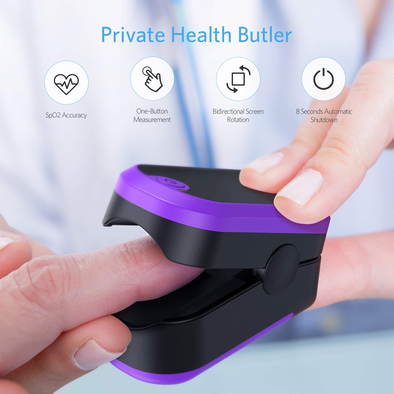 Pulsoximeter, Oximeter mit Pulsmesser mit Dual Richtungen rotierendem OLED Display Fingeroximeter für die Messung des Puls und der Sauerstoffsättigung am Finger, Lila