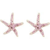Gold Starfish Earrings for Women Colorful Starfish Stud Earrings Sparkle Rhinestone Seashell Earrings Summer Beach Earrings for Women Holiday Party Jewelry