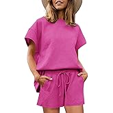 Imily Bela Womens Loungewear Set Short Sleeve Tops and Shorts 2 Piece Outfits Plus Size Oversized Pajama Set with Pockets