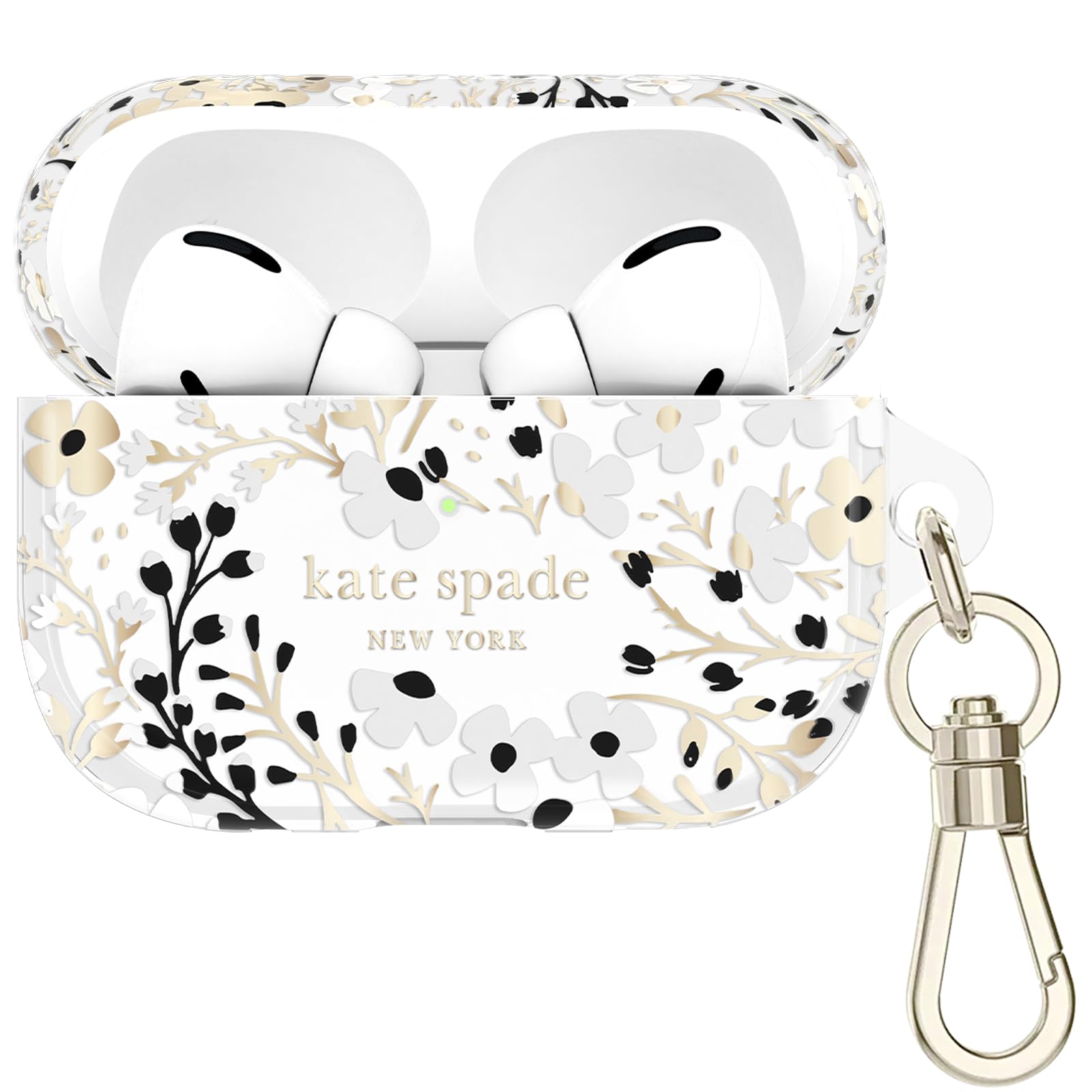 Kate Spade New York AirPods Pro Protective Case with Keychain Ring - Multi Floral Black and White, Compatible with AirPods Pro 2nd / 1st Generation Image