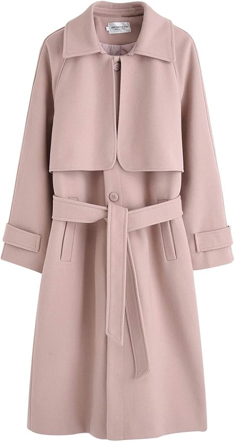Amazon Co Jp ベルトと女性の長いラペルシングルブレストコートぬいぐるみファッションスリムトレンチコート ピンク S ホーム キッチン