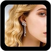 Erimberate Bohemian Crystal Flower Stud Earrings Silver Cz Tassel Drop Earrings Crystal Flower Climber Earrings Rhinestone Ear Crawler Earrings Jewelry for Women