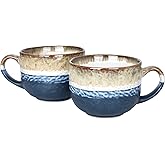 Bosmarlin Jumbo Latte Mugs Set of 2, 16 Oz, Large Stoneware Mug for Coffee, Soup, Cappuccino, Hot Chocolate, Dishwasher and Microwave Safe (Deep Blue, 2)