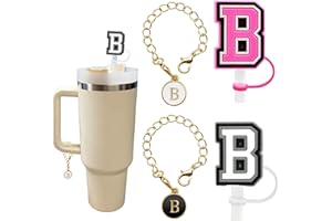 KRIKLAR （2+2）2PCS Straw Cover for Stanley Cup 30&40 Oz 10mm Straw Topper with 2PCS Stanley Cup Accessories Letter Charms Name ID Initial Letter Handle Personalized Charm For Stanley Tumbler (Letter B)