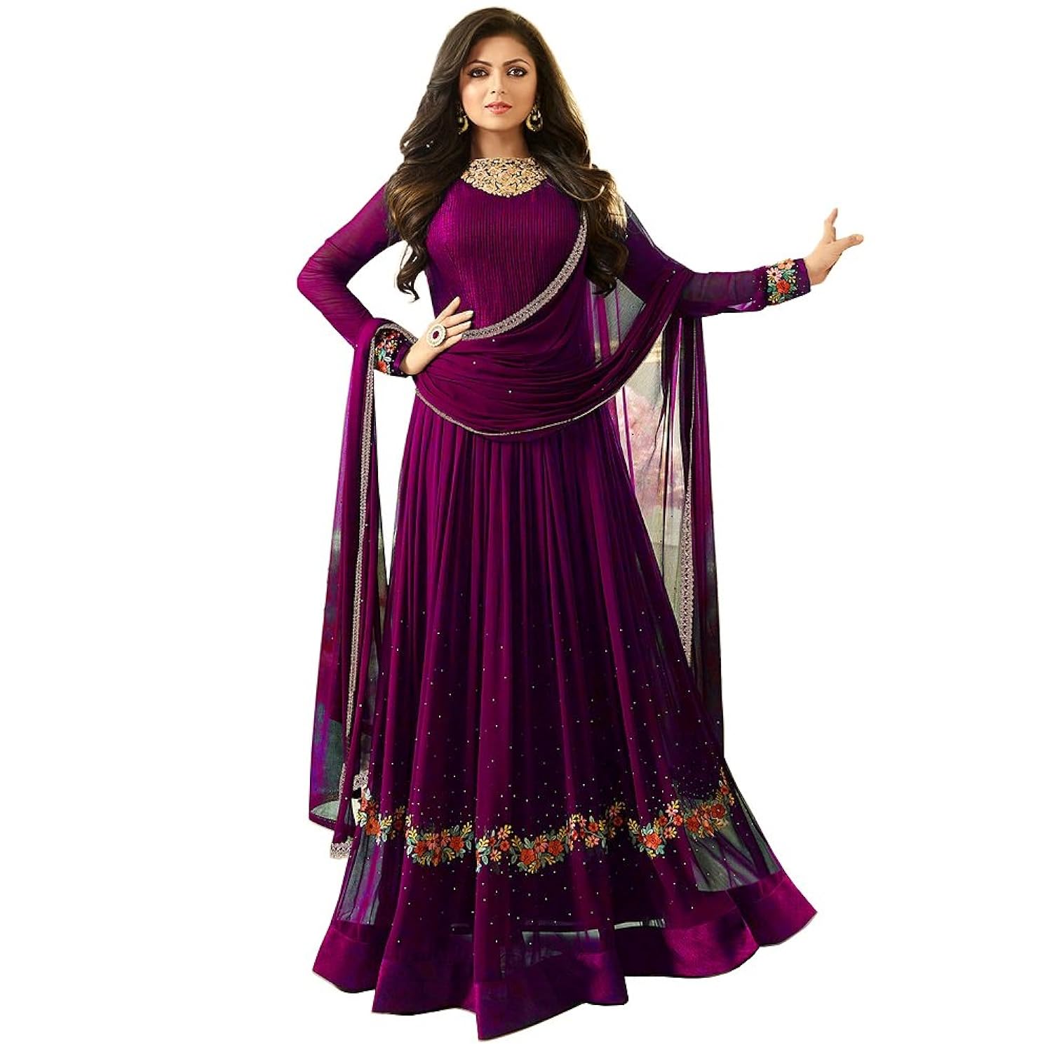 crazy women's georgette anarkali semi-stitched gown (purple_free size)