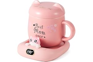 DLTSLI Mother's Day Present Coffee Mug Warmer & Best MOM Ever Mug Set, Electric Beverage Cup Warmer for Milk Tea Water fit Desk Home Office, Candle Warmer Plate with 3 Temp. Setting