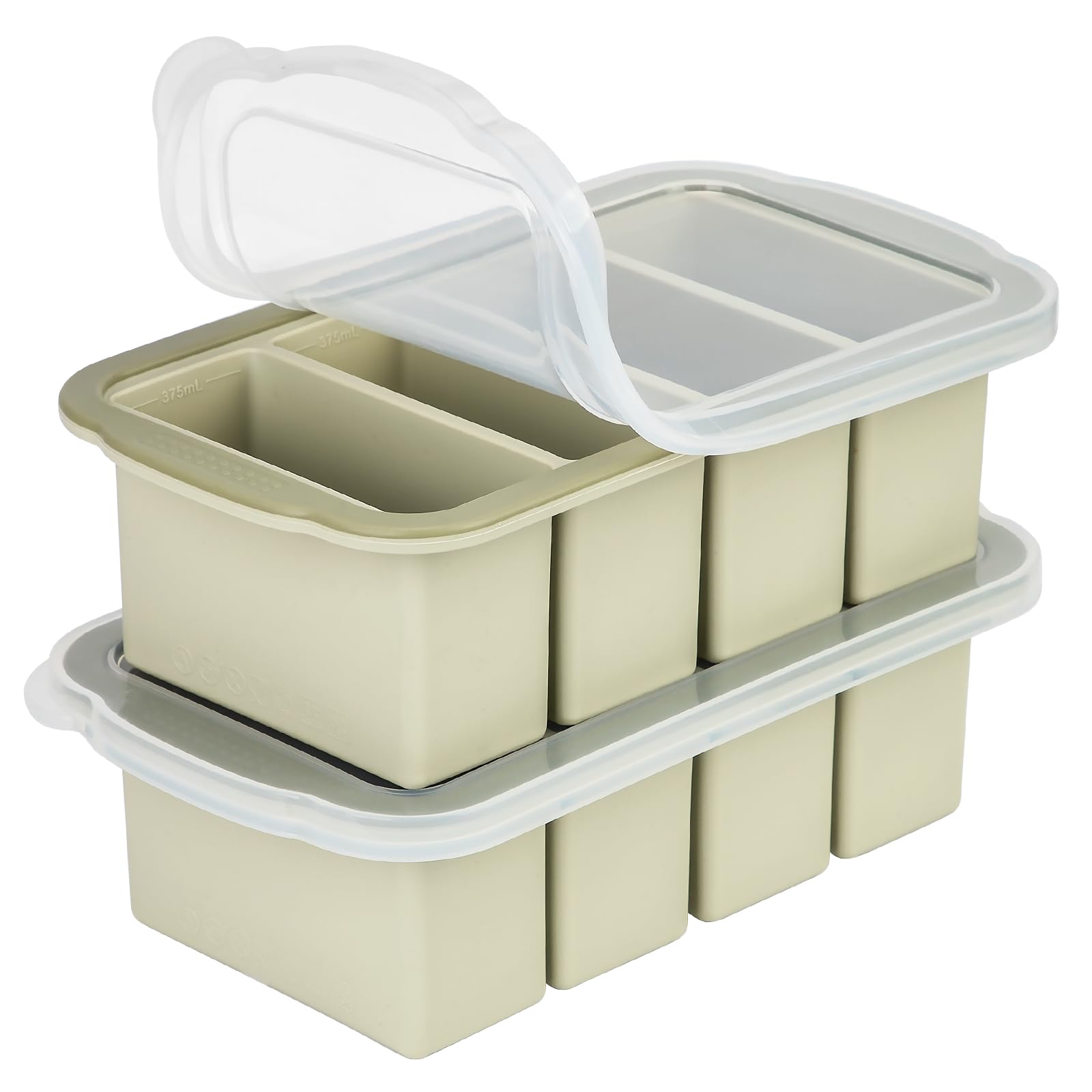 Photo 1 of 1&1/2-Cup Extra Large Freezing Tray with Silicone Lid, Food Freezer Container Molds for soup,broth,sauce or butter, soup saver, silicone Ice Cube Trays for 1.5 cup ice cubes(2 PACK, Light Green)