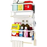 EASTTOWEST Magnetic Spice Rack,4 Tier Kitchen Magnetic Shelf for Refrigerator with 2 Paper Towel Holders and 5 Removable Hook