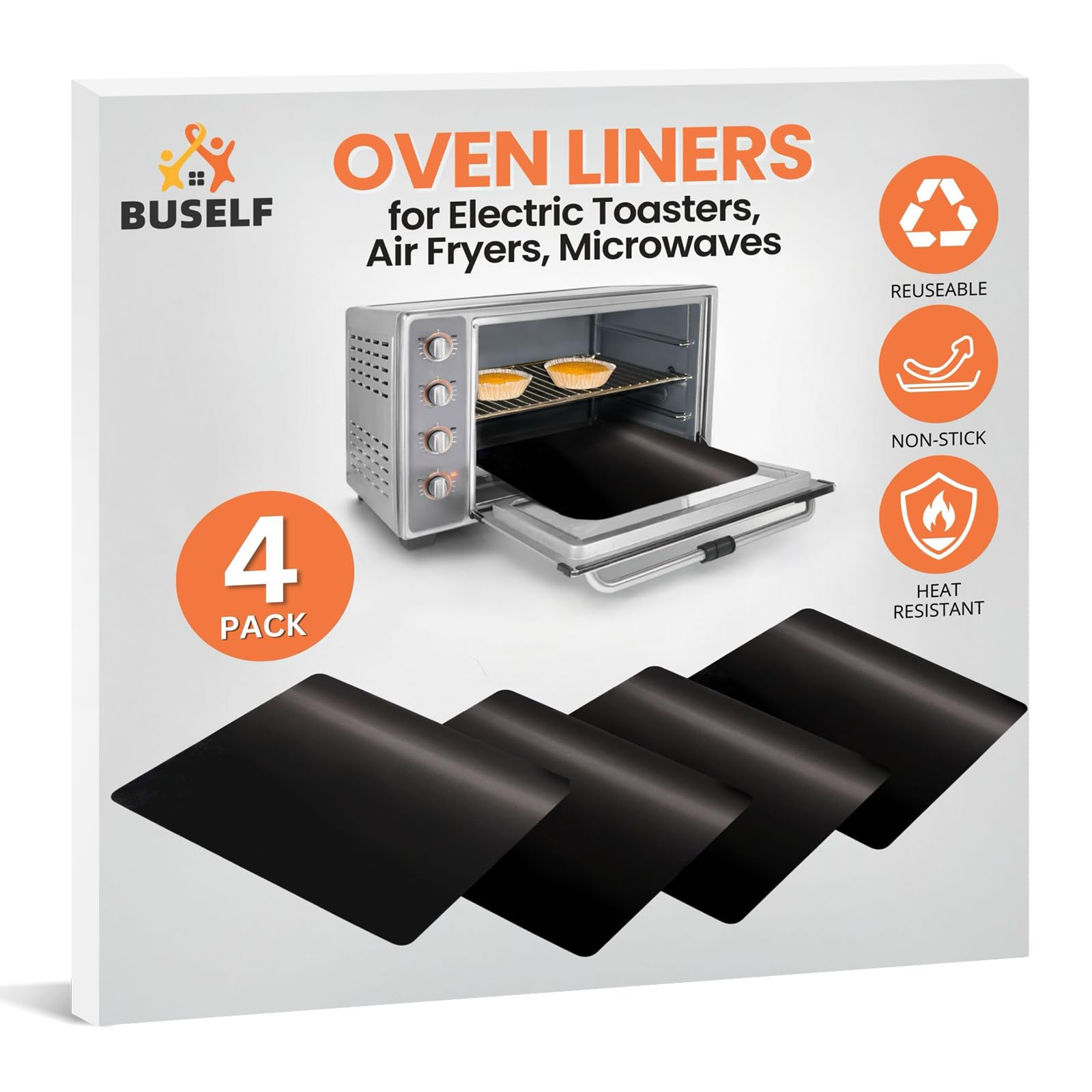 Photo 1 of Buself Toaster Oven Liner – Compatible with Breville, Cuisinart, Black & Decker, Dash, and More – Nonstick Heat Resistant Reusable Air Fryer Liners, PFOA & BPA Free, 9x11", 4 Pack, Black
