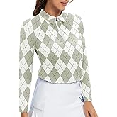 Soneven Women Long Sleeve Sport Polo Shirts Moisture Wicking Athletic Golf Polo Shirts (Grey-Plaid,S)