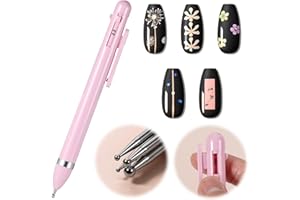 HJZHII 4 in-1 Nail Dotting Pen, Nail Art Pens, Quick-Paint Dotting Tools Nail Art Drill Pen Ballpoint Nail Art Pen Dotting Pen Tool Nail Art Tip Dot Paint Manicure Kit (Pink)