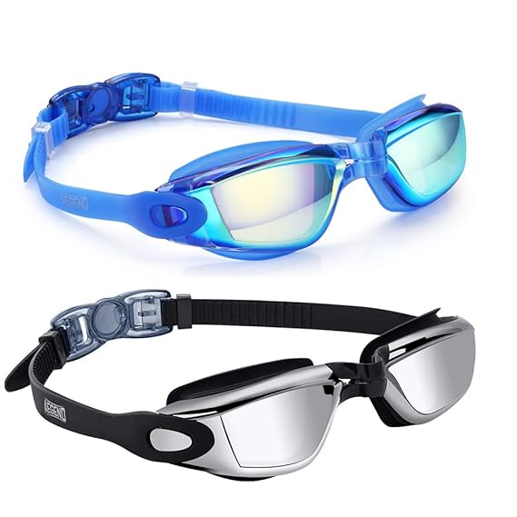 Aegend Swim Goggles 2 Pack Swimming Goggles, Mirrored Blue & Sliver