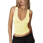 Women's Sexy Deep V Neck Cropped Tank Tops for Women Summer Slim Fitted Workout Going Out Top Basic Sleeveless Shirt