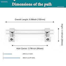Orger 6 Pack Kitchen Cabinet Pulls 3 3/4 Inch Hole