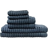 GILDEN TREE Waffle Towel Set Quick Dry Thin | 2 Bath Towels | 2 Hand Towels | 2 Washcloths, Modern Style (Midnight Blue)