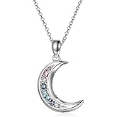 AOBOCO Sterling Silver Crescent Moon Necklace for Women, Gorgeous Multicolor Moon Pendant Embellished with Crystals from Austria, Anniversary Birthday Moon Jewelry Gifts for Lovely Ladies