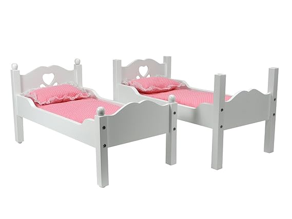 18 Inch Doll Furniture, Bunk Bed in White Cutout Design, Ladder & 2 Doll Bedding Sets, Fit For 18 In