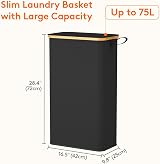 Lifewit 75L Slim Laundry Basket with Lid Bamboo Handles Narrow Foldable Bin view 3