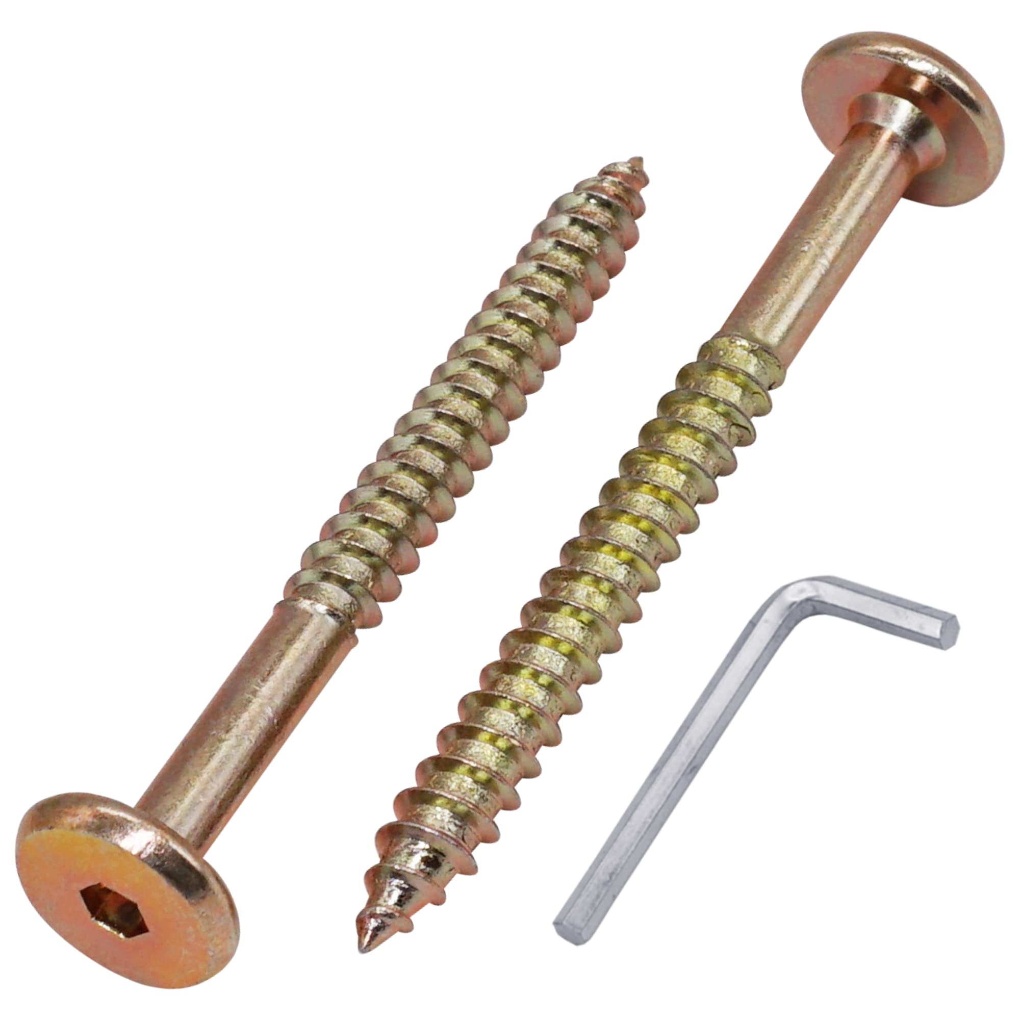 SKIR'CO (10 pcs) Yellow Zinc Plated Wood Connector Screws 6.5 x 70 mm, Furniture Connector Screws, Flat Head