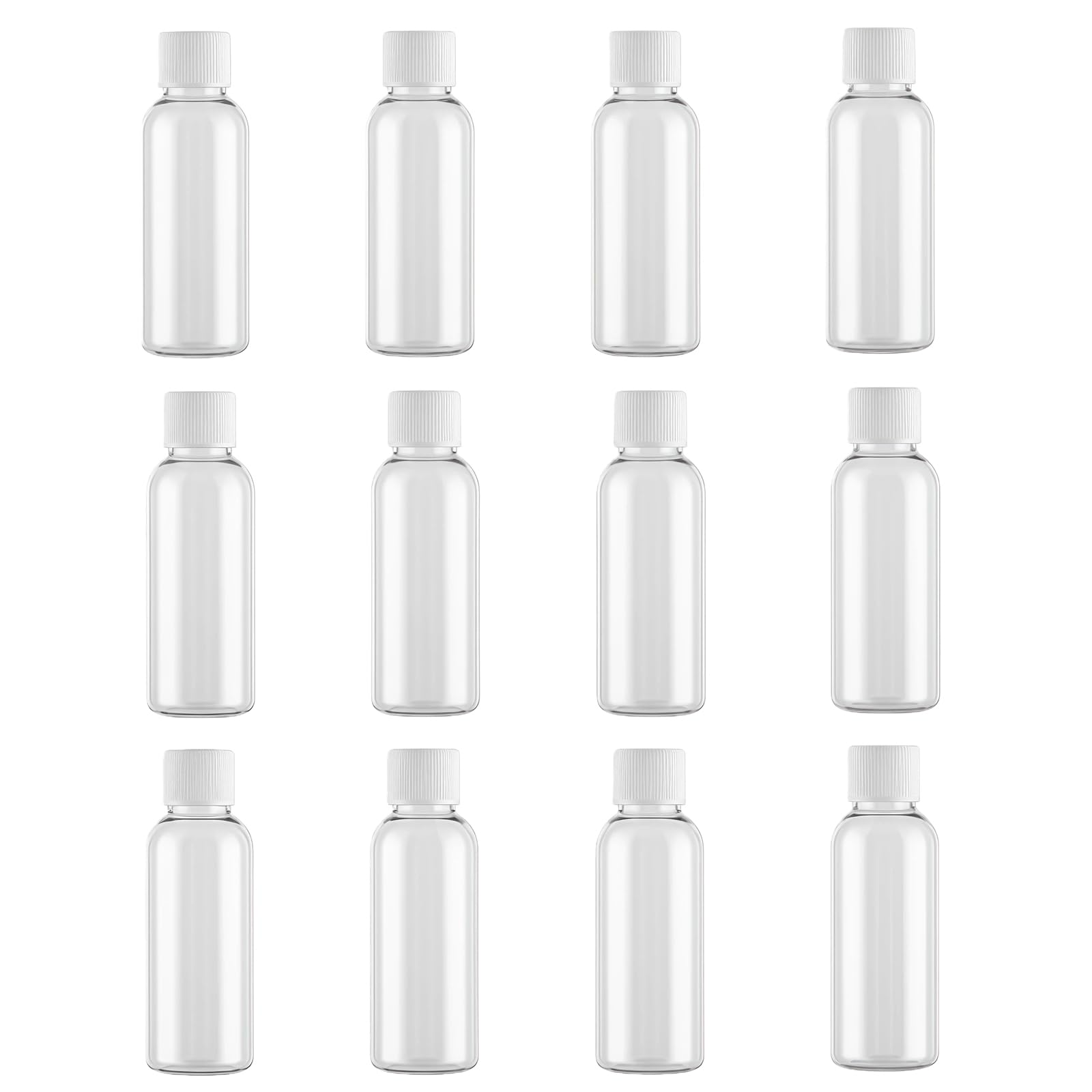 12PCS/30ml Portable Refillable Clear Plastic Empty Bottles with Screw Cap Travel Small Containers Camping for Liquids Lotion Toner Shampoo Body and Hand Cream(White)