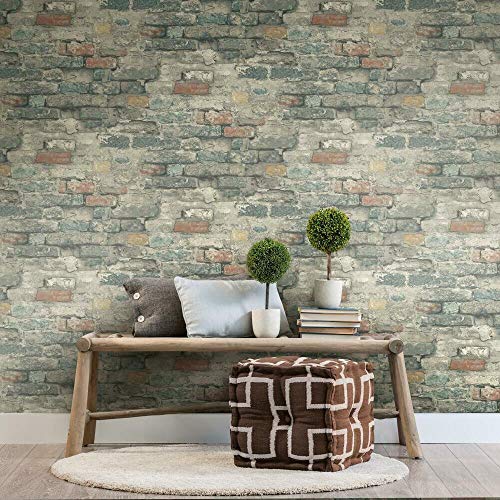 RoomMates RMK11080WP Teal Brick Alley Peel and Stick Wallpaper 20.5" x