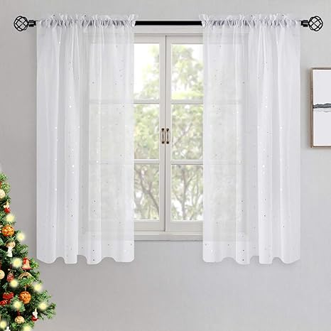 Bgment White Sheer Curtains 63 Inch Length Silver Star Foil