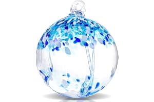 VOREEN 6" Hanging Glass Garden Gazing Ball Hand Blown Glass Witch Ball Christmas Ornament Friendship Balls for Outdoor Garden Patio Window Home Décor, Gift for Mom Wife Friend, Blue